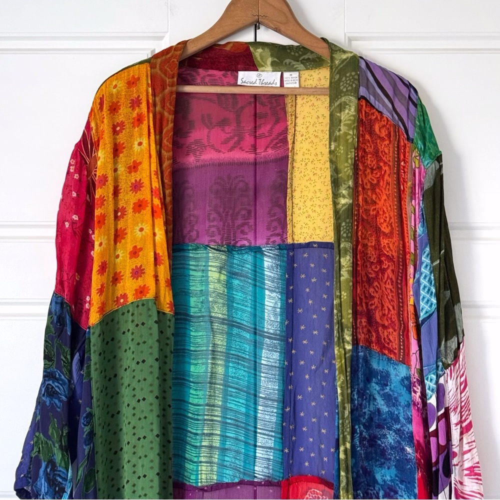 Sacred Threads Floral Patchwork Cardigan Medium B… - image 2